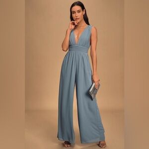 NWT Lulus Divine Muse Slate Blue Wide-Leg Jumpsuit XS